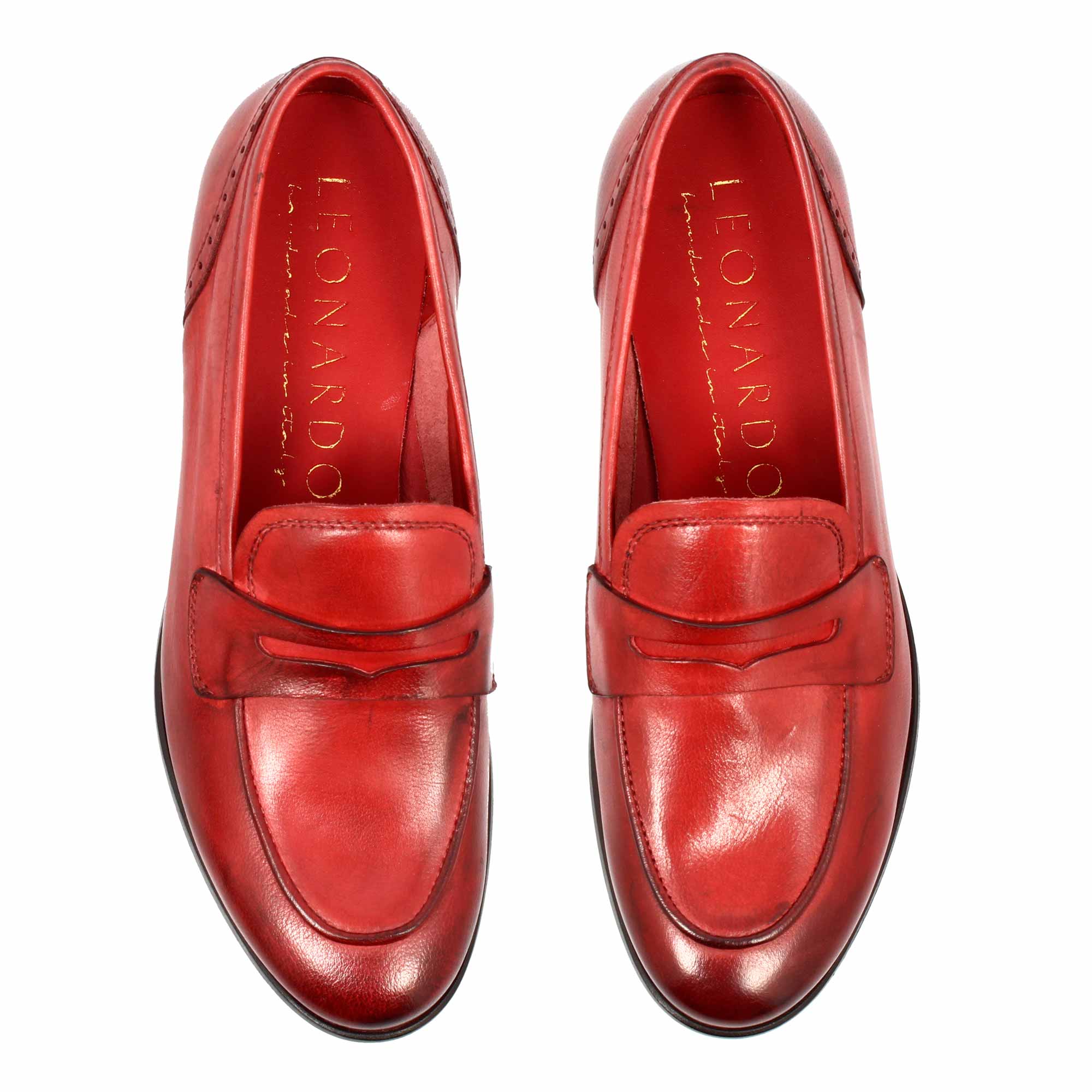 Handmade women's loafers in red leather