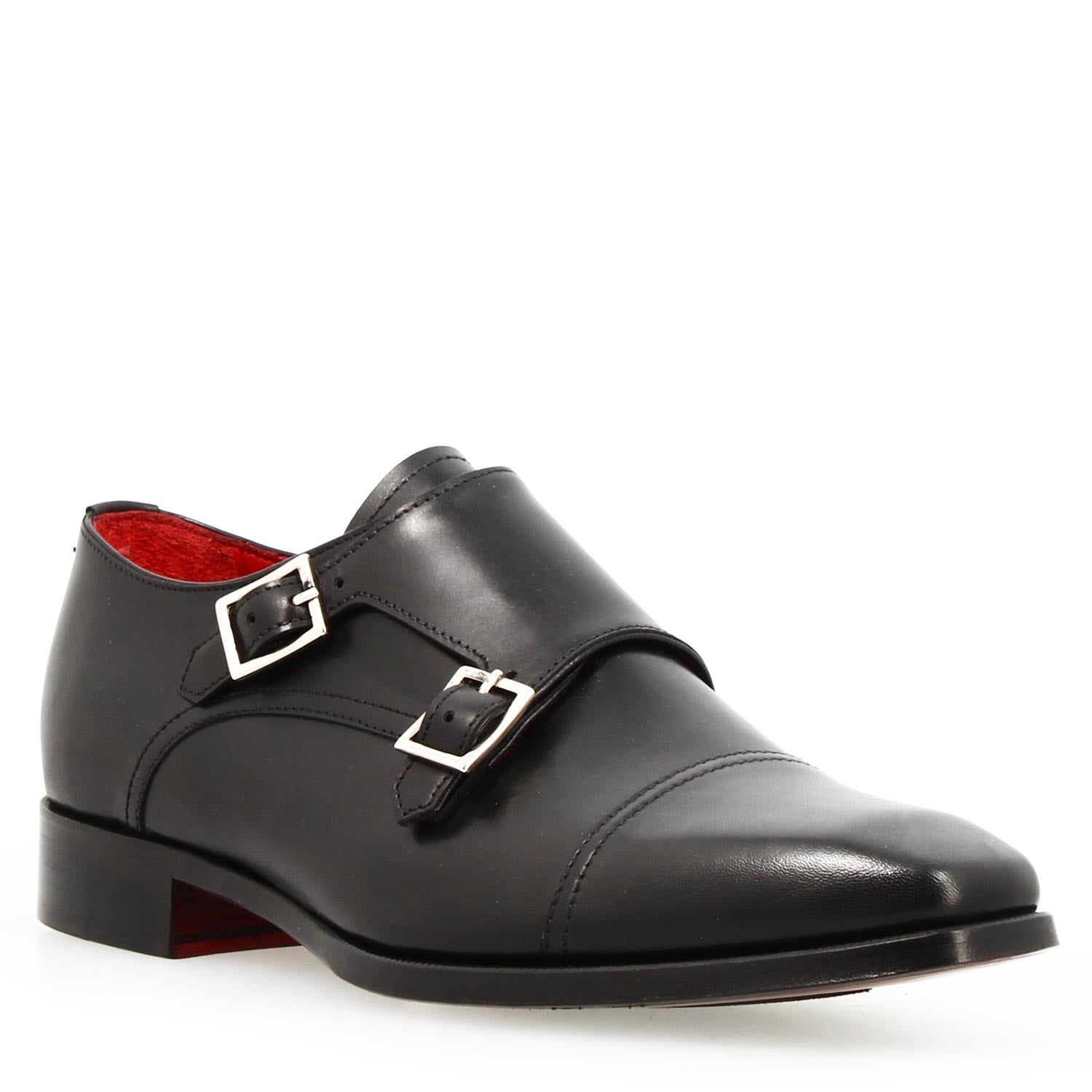 Doppia fibbia Achille da uomo in pelle nera - LeonardoShoes