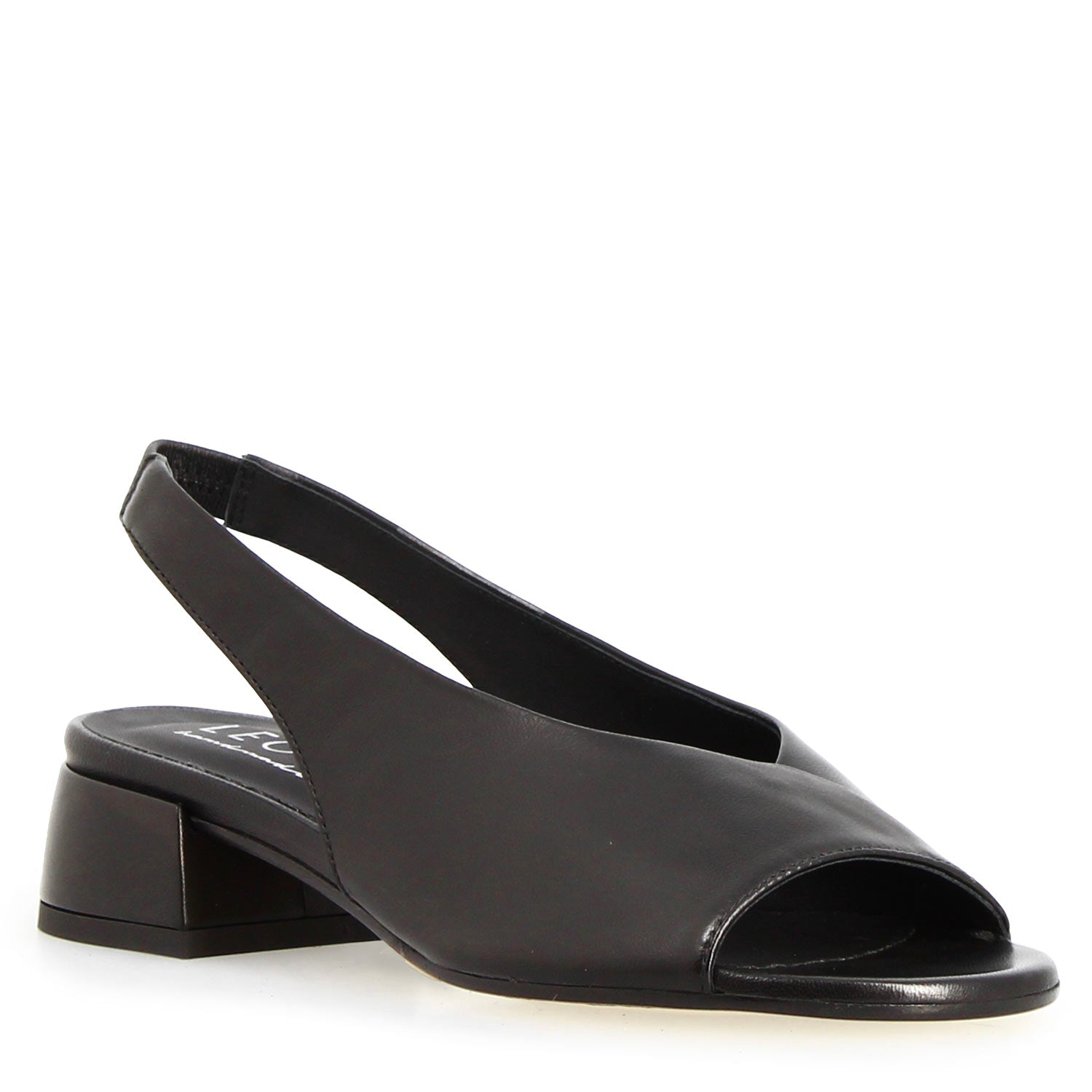 Elettra damen sandalen aus schwarzem leder mit absatz