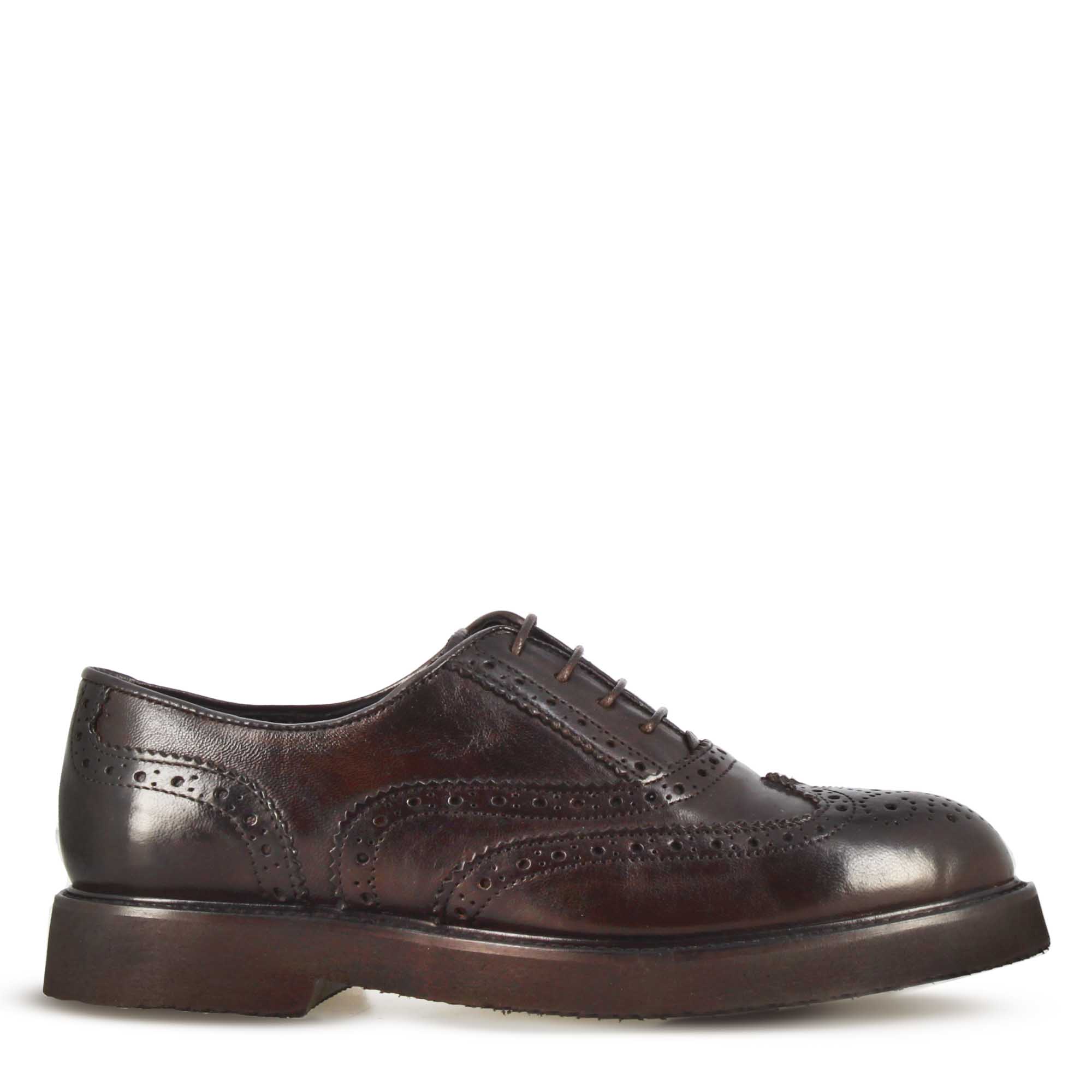 Chaussures richelieu pour femmes en cuir marron foncé
