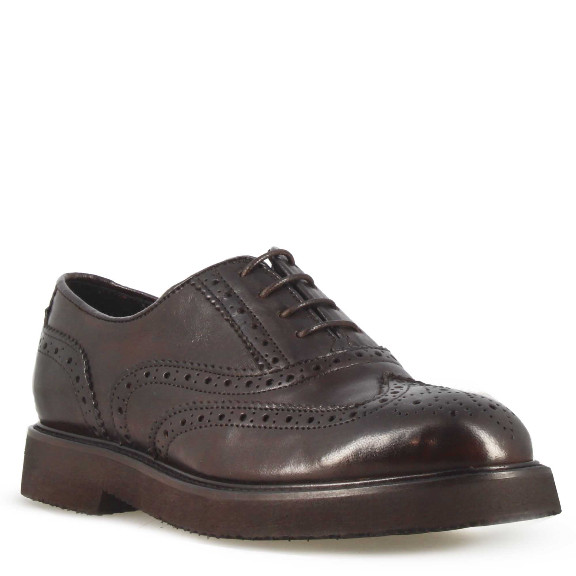 Chaussures richelieu pour femmes en cuir marron foncé