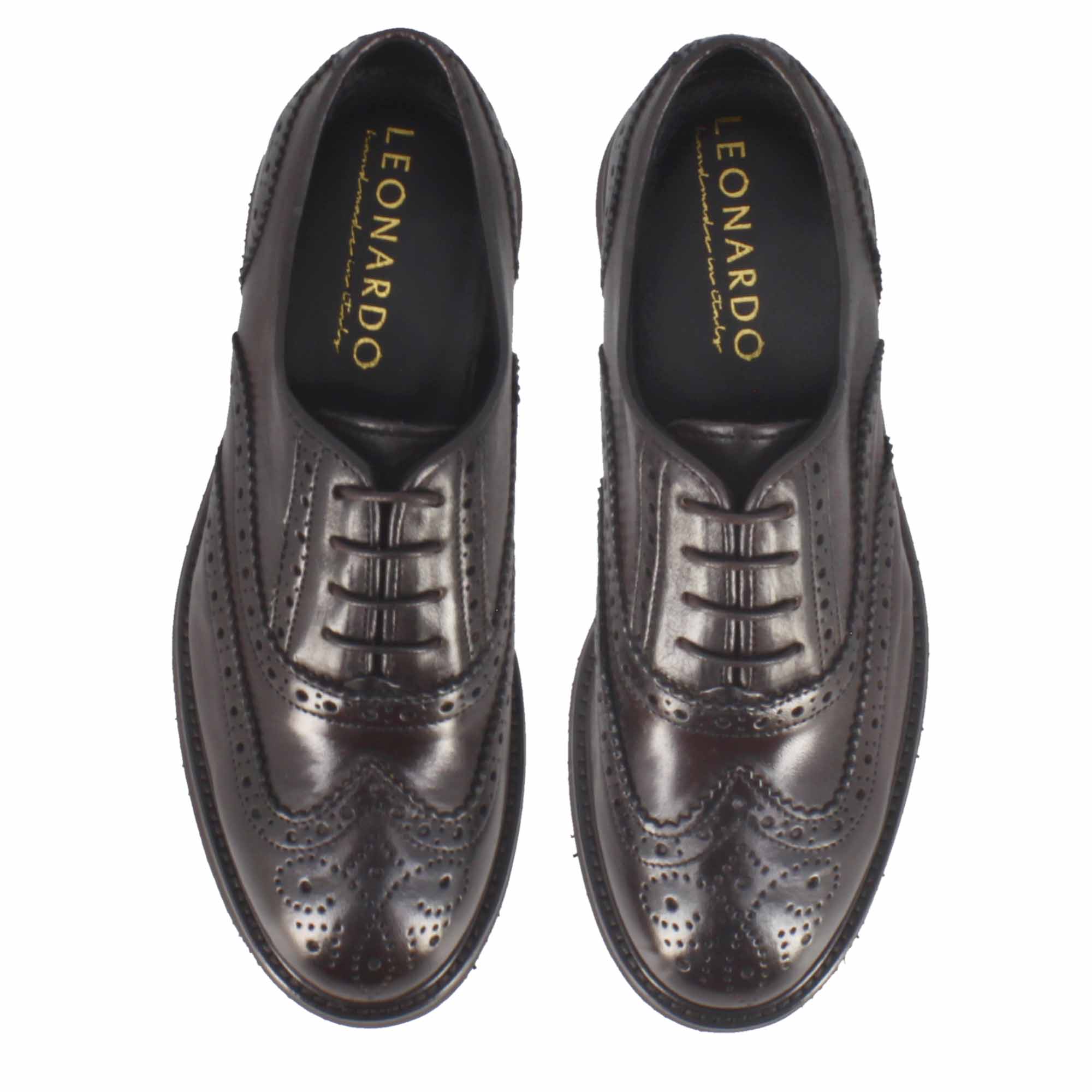 Francesina brogue da donna in pelle colore marrone scuro