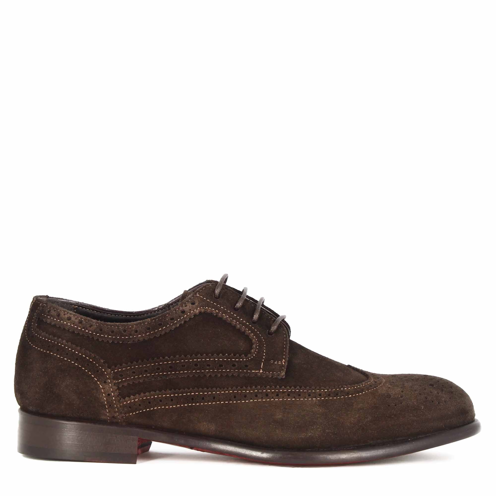 Derby élégant en daim marron foncé pour hommes