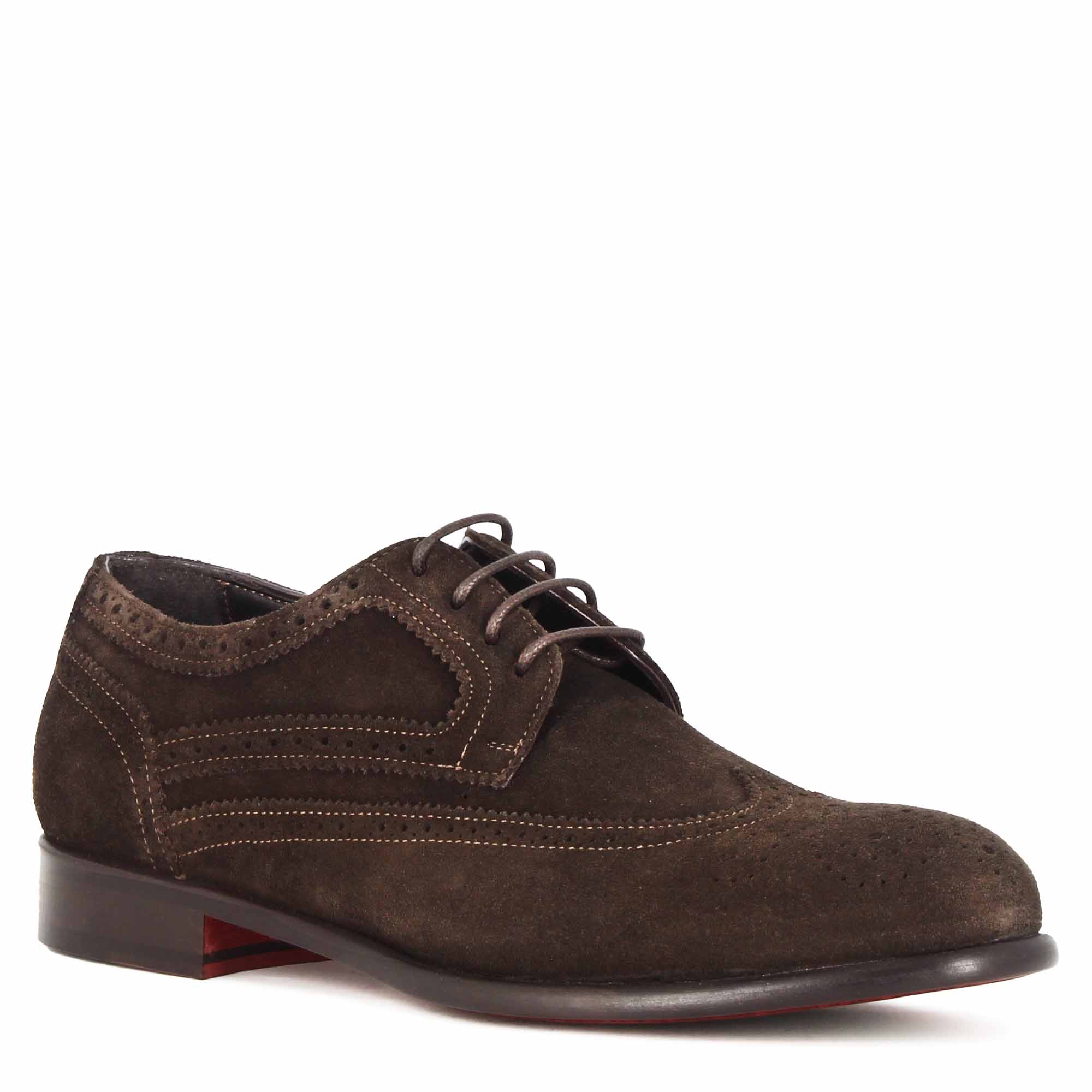 Derby élégant en daim marron foncé pour hommes