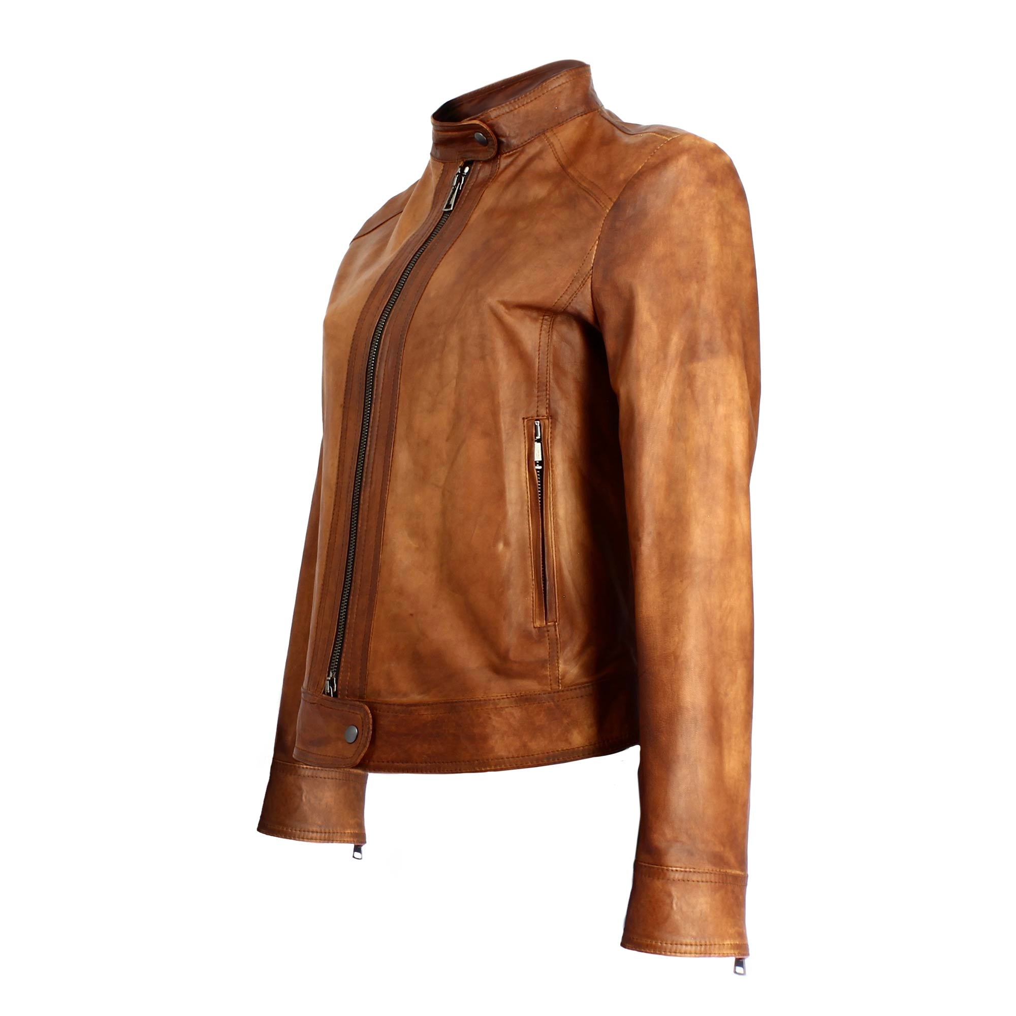 Women's brown vegetable-tanned leather jacket