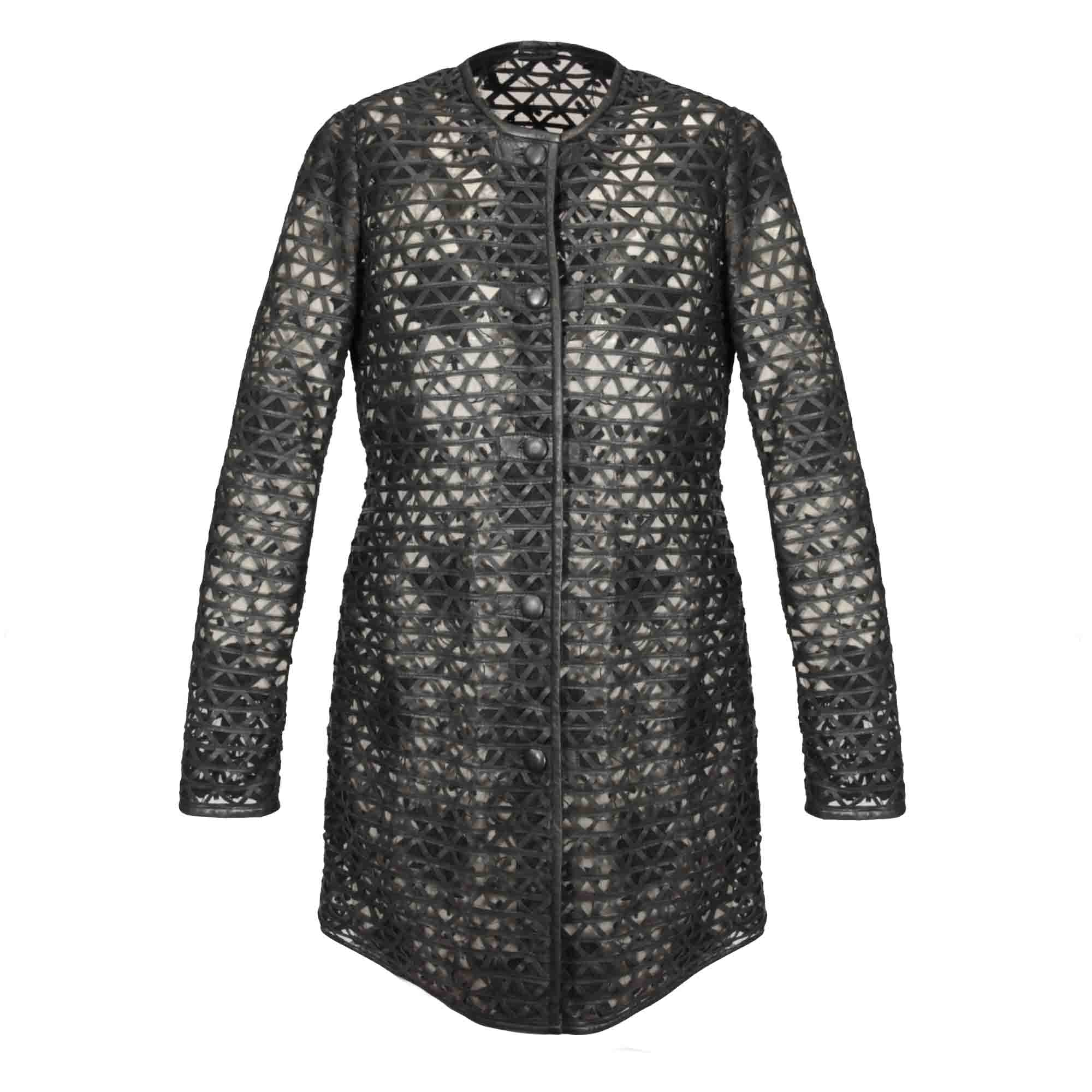 Giacca in pelle intrecciata da donna colore nero fatta a mano