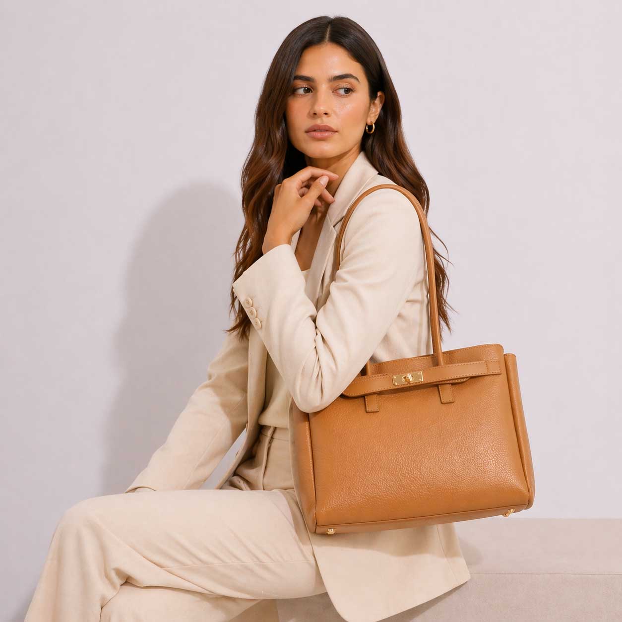 Sac à bandoulière pour femme en cuir marron clair Giulia