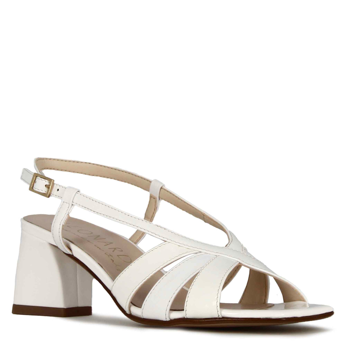 Classic women's sandal in multi-band patent leather