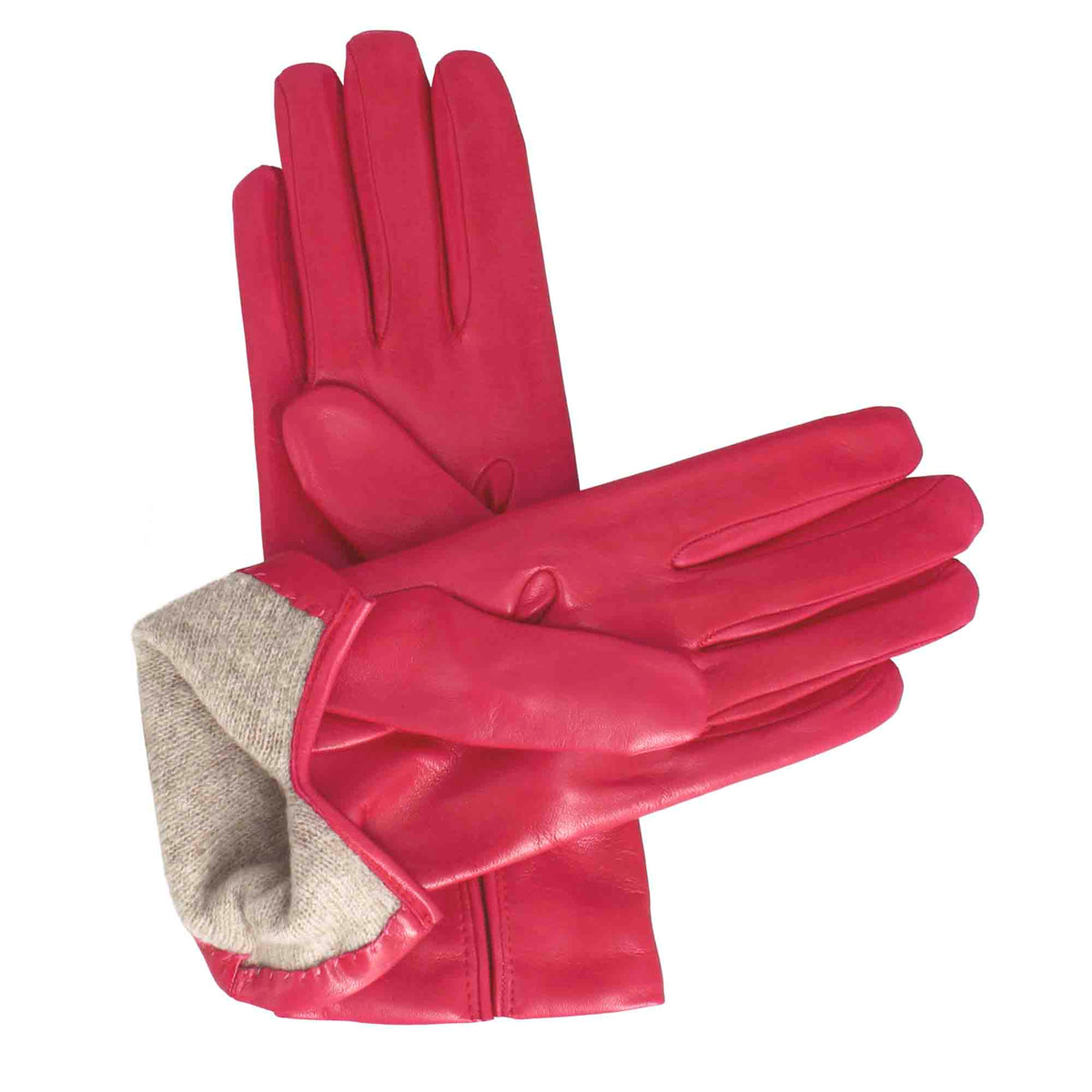 Women's glove in smooth fuchsia leather with cashmere lining