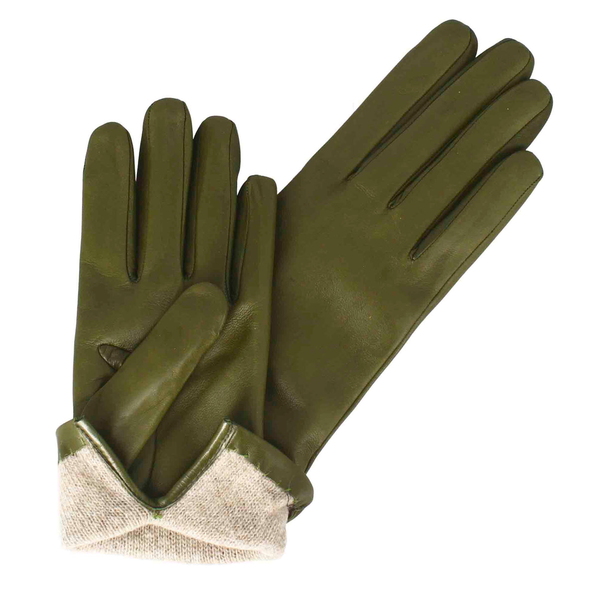 Women's glove in smooth green leather with cashmere lining