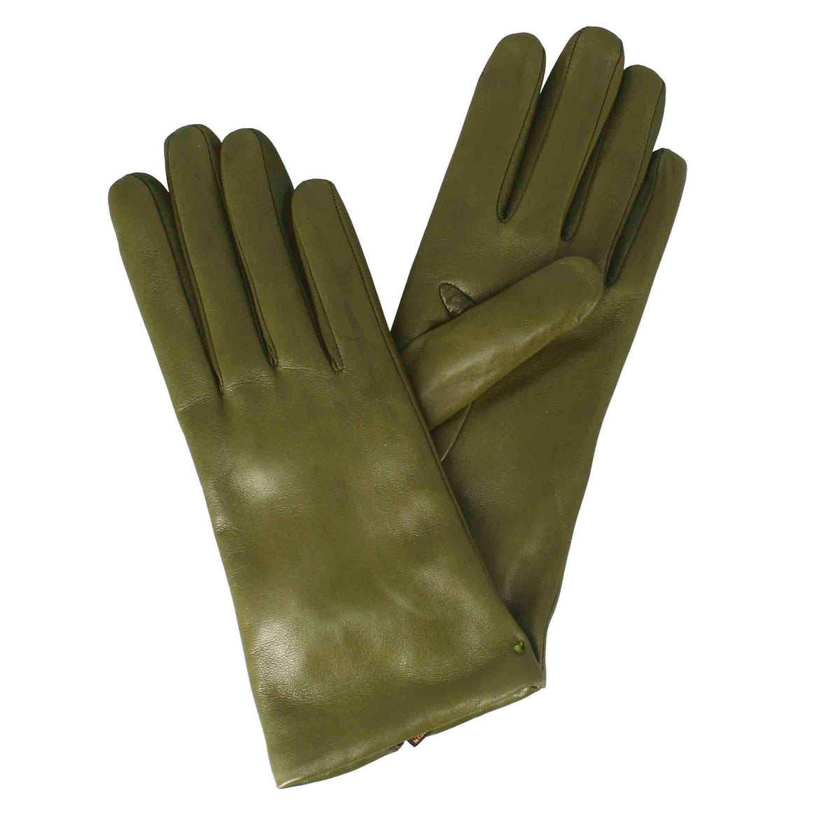 Women's glove in smooth green leather with cashmere lining