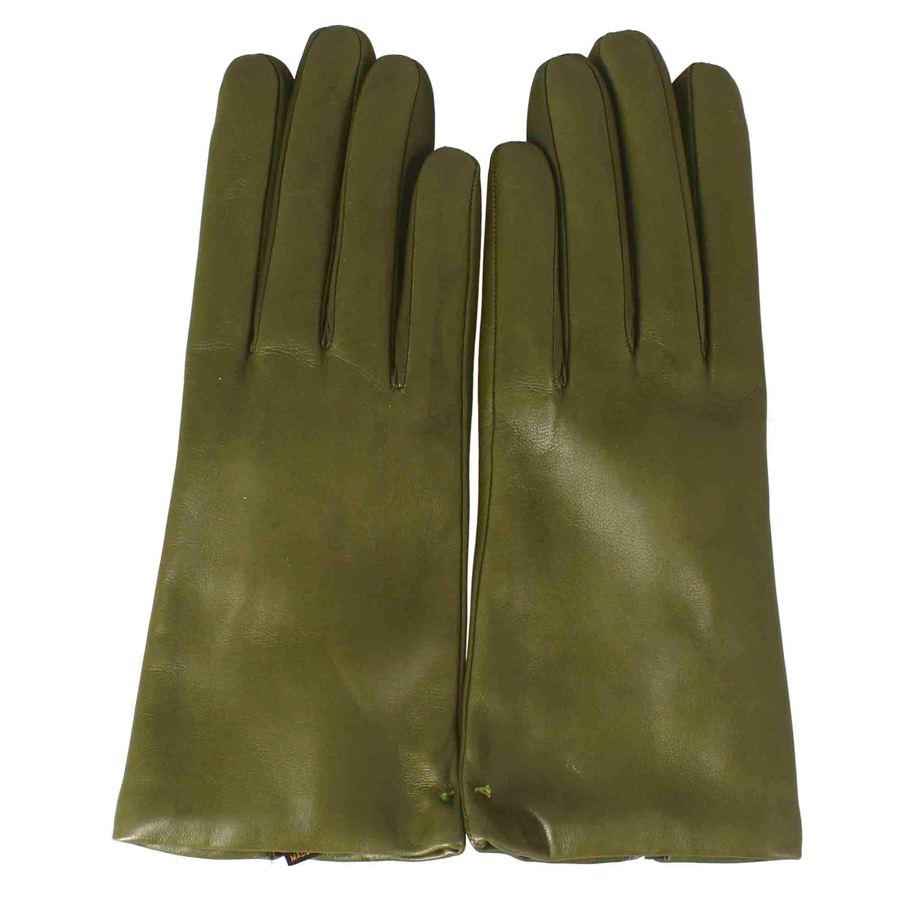 Women's glove in smooth green leather with cashmere lining