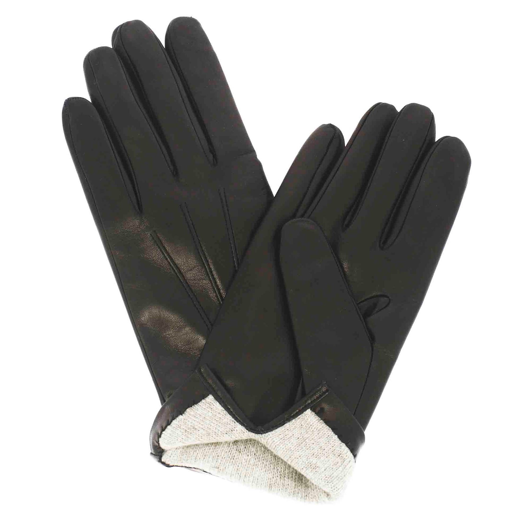 Black men's glove in black leather lined in cashmere