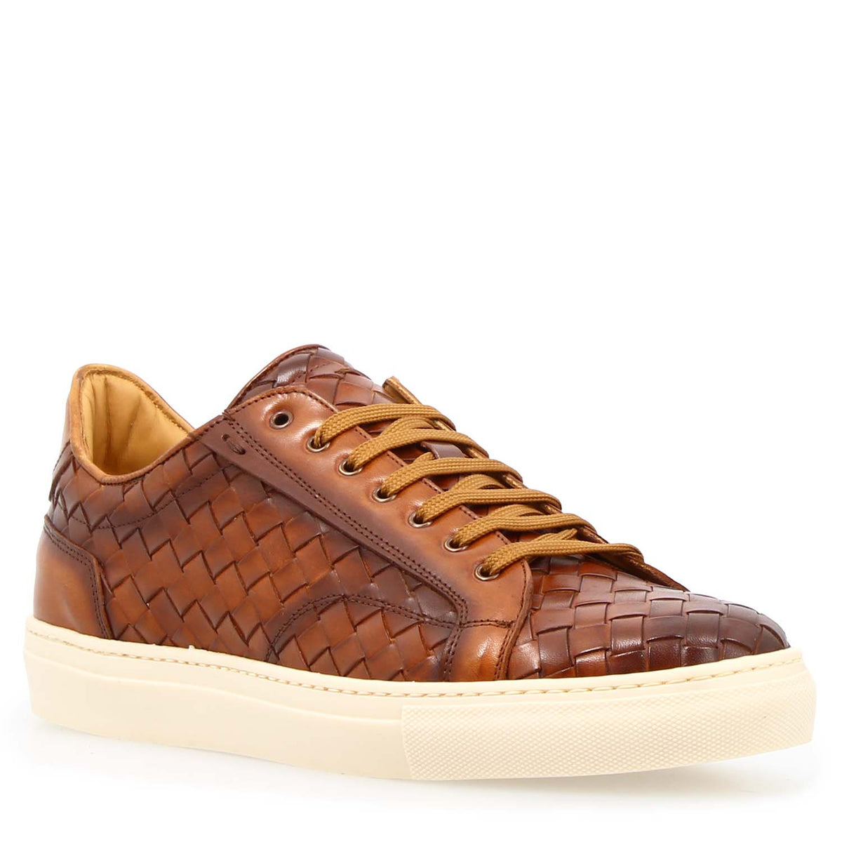 Icaro sneaker da uomo in pelle intrecciata marrone - LeonardoShoes