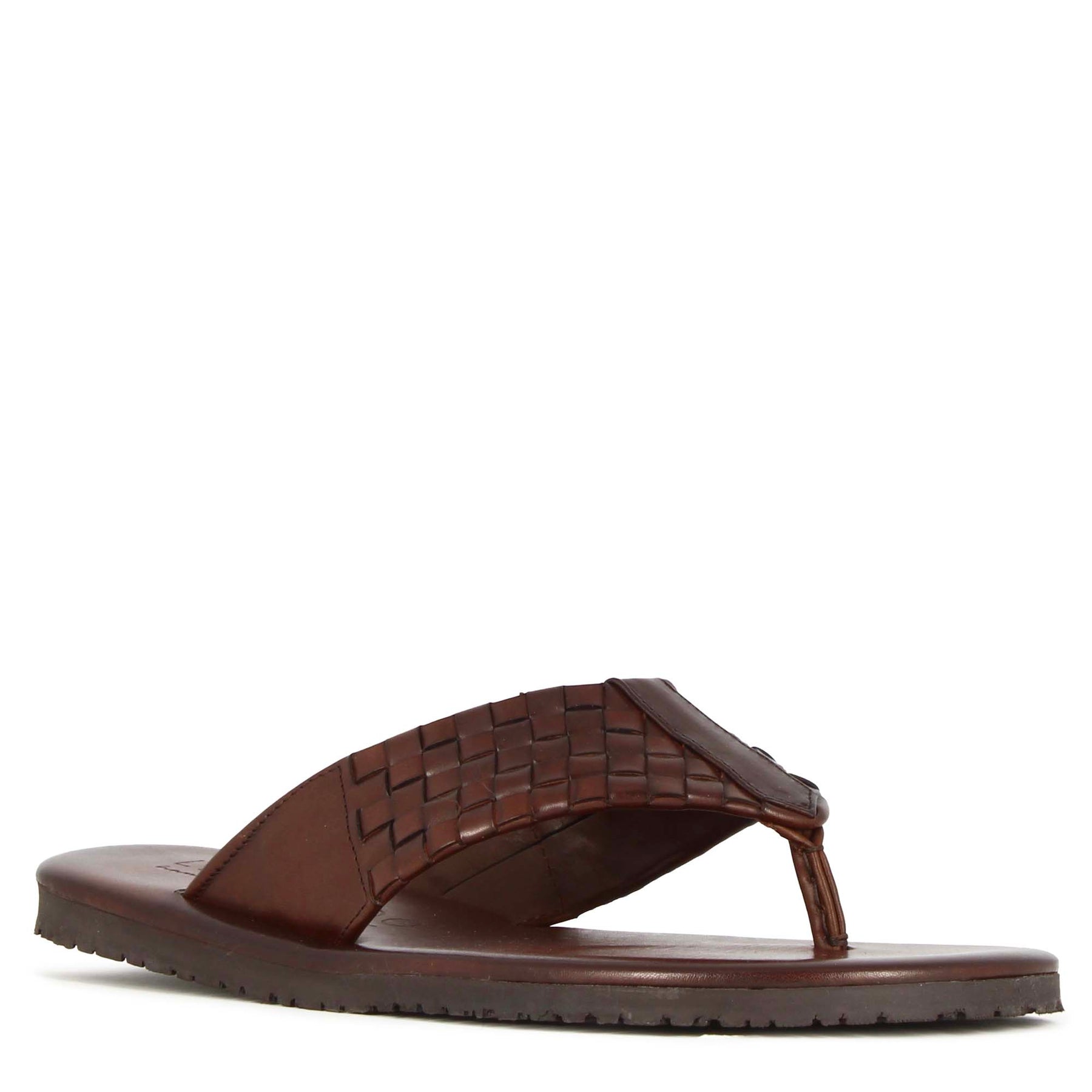 Handgefertigte braune Herren flip flops aus gewebtem leder