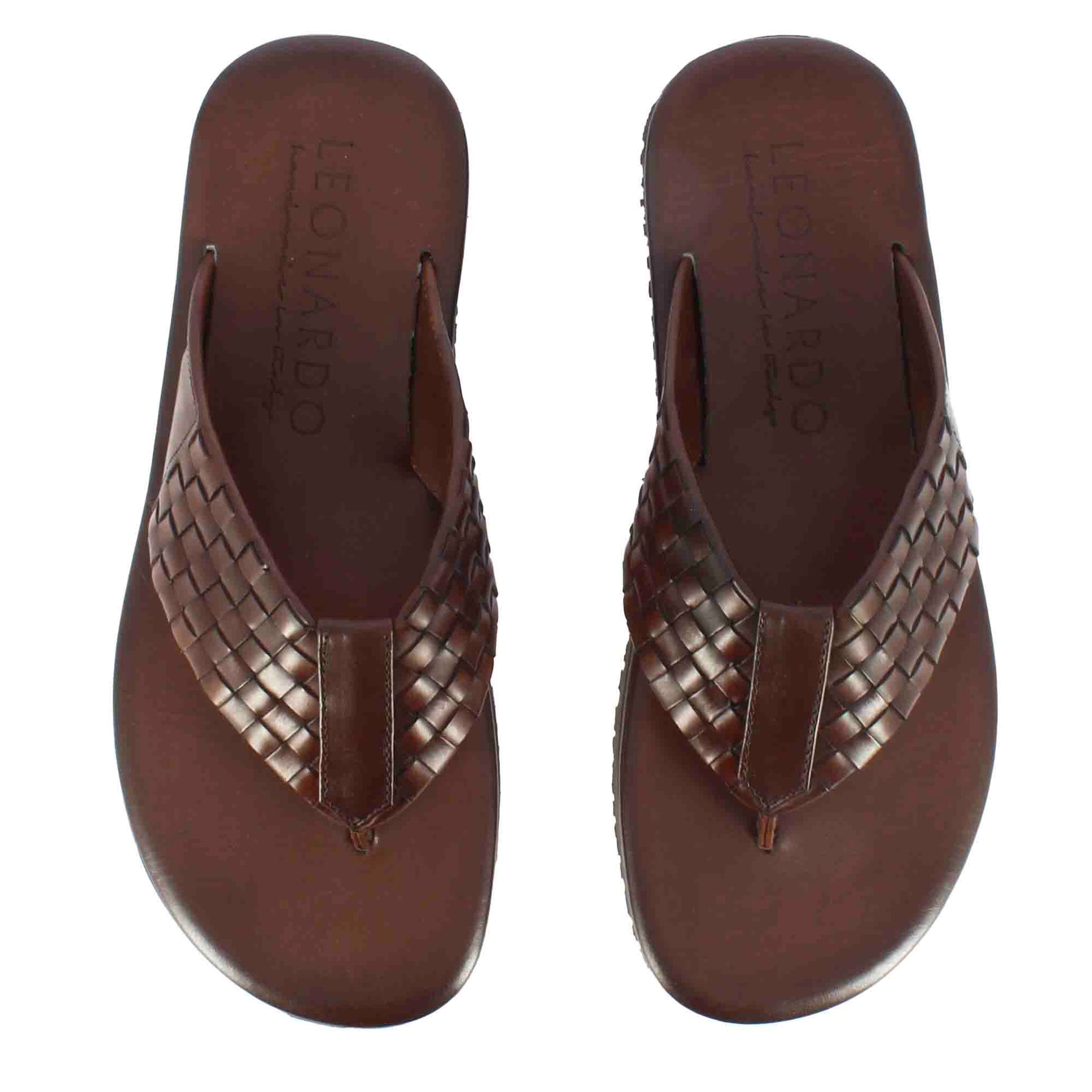 Handmade brown braided leather men s flip flops