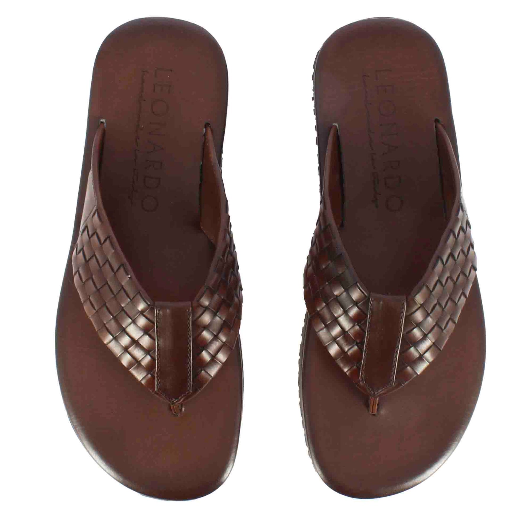 Handmade brown braided leather men's flip flops