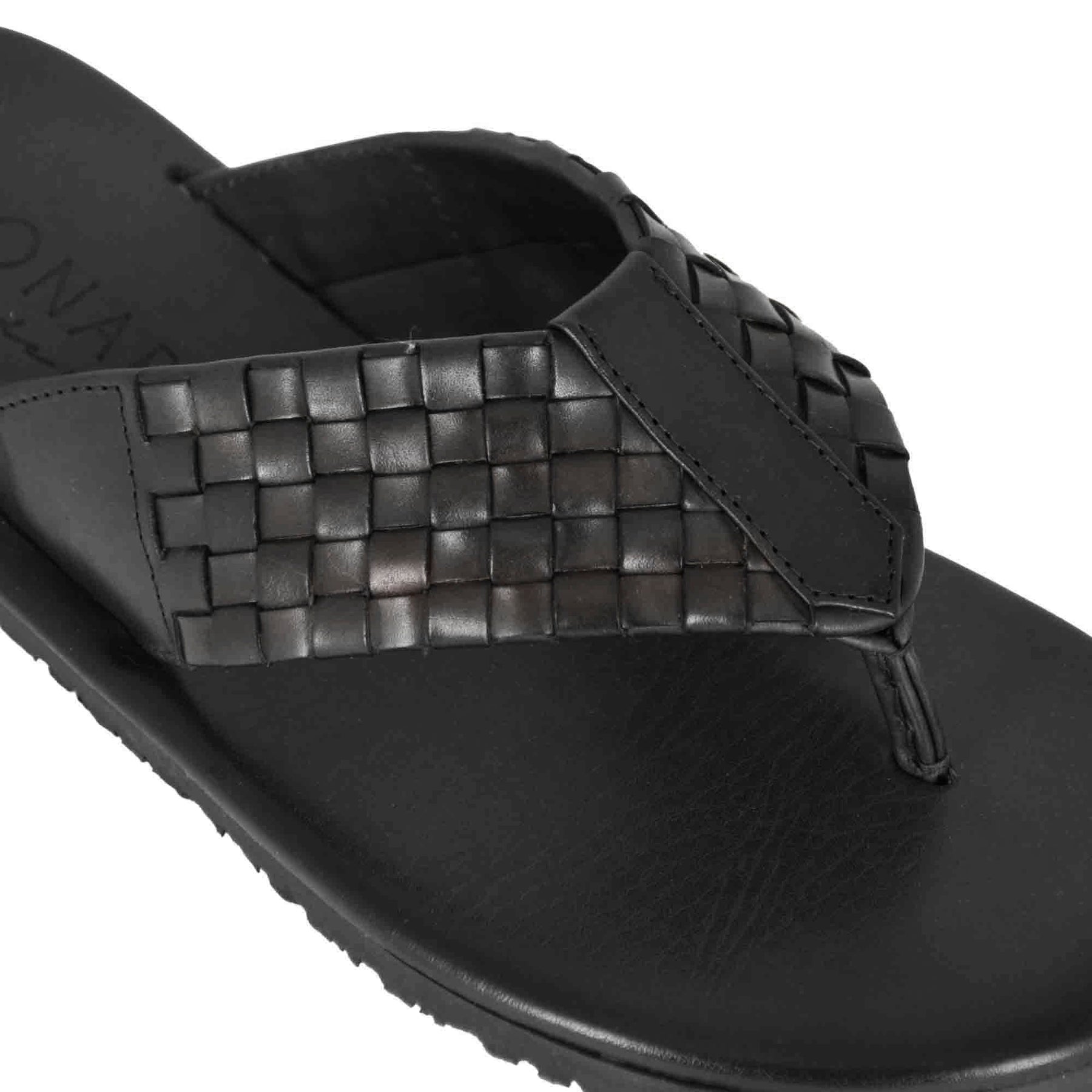 Handgefertigte schwarz herren flip flops aus gewebtem leder