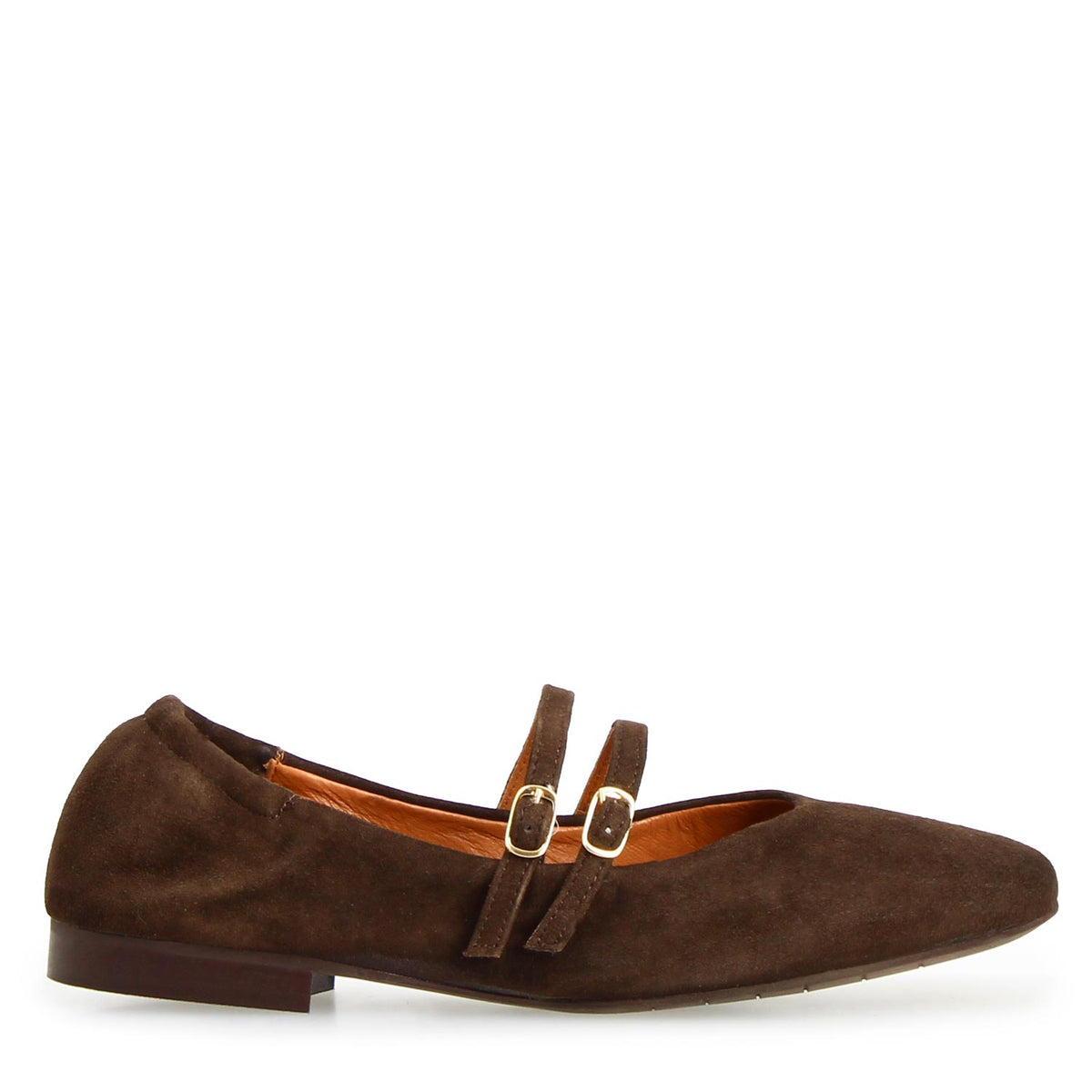 Iside - Mary Jane Double Strap Flat Suede Dark Brown