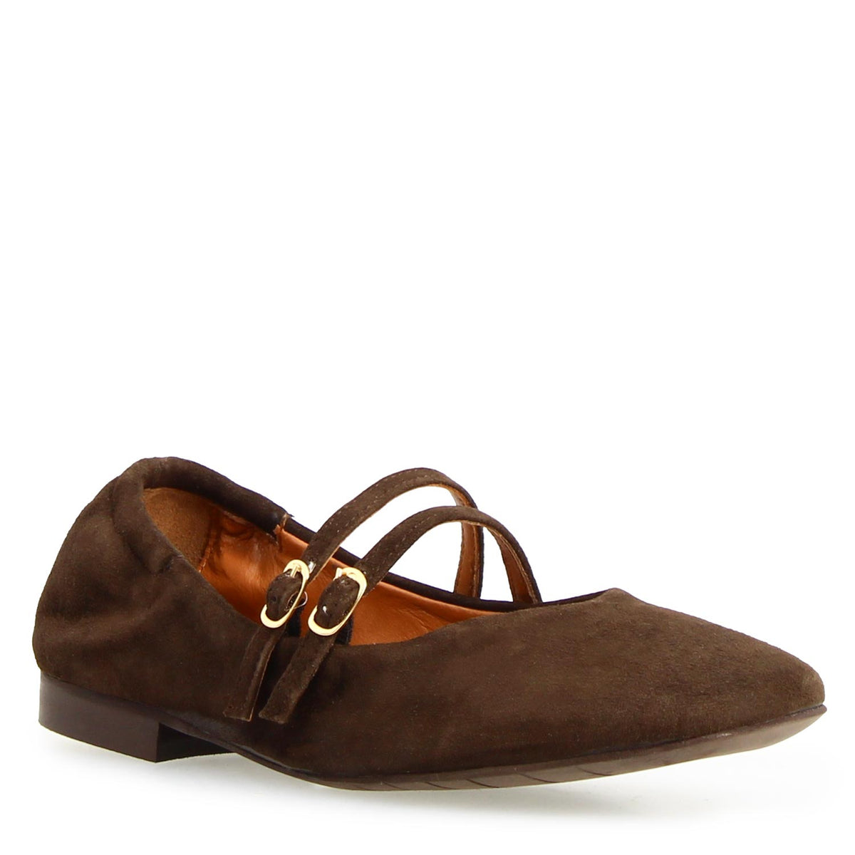 Iside - Mary Jane Double Strap Flat Suede Dark Brown