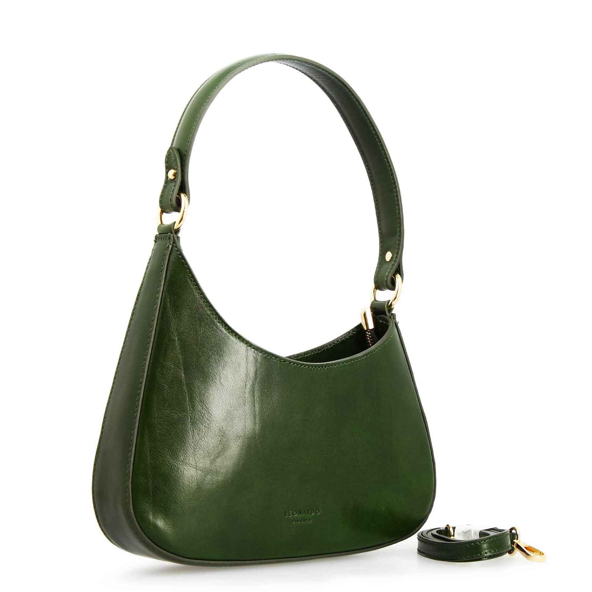 Isotta M - Sac demi-lune en cuir vert forêt