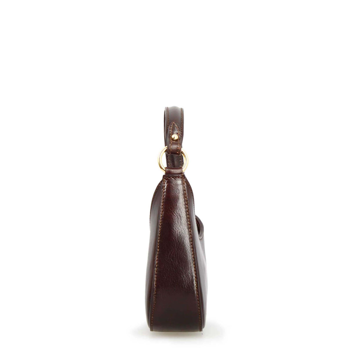 Isotta S - Mini sac demi-lune en cuir marron foncé
