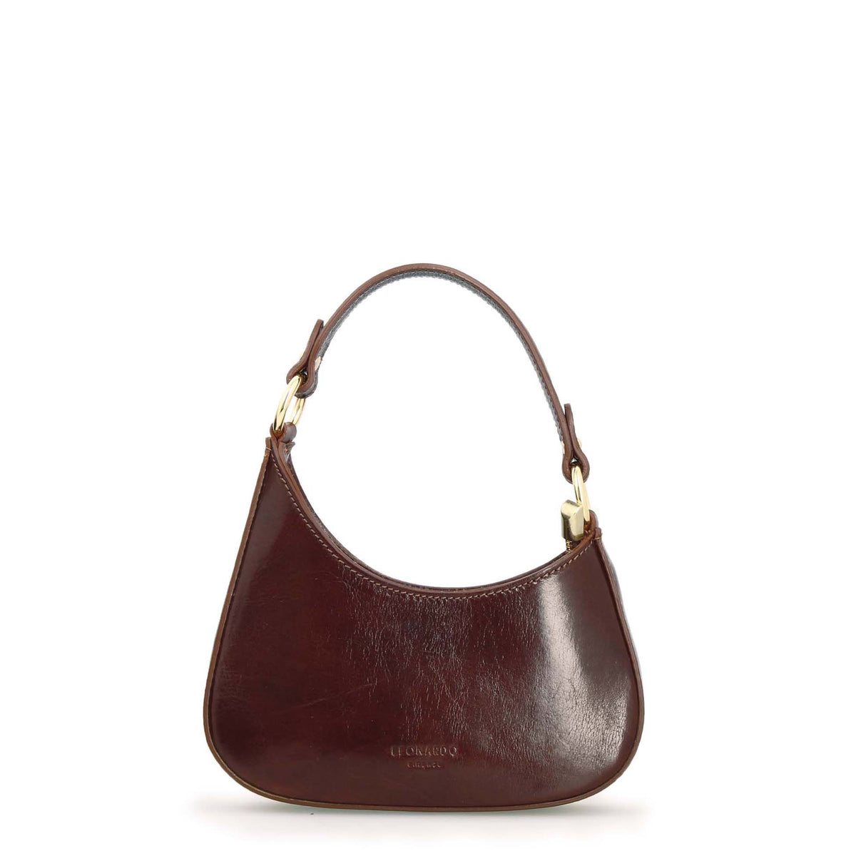 Isotta S - Mini sac demi-lune en cuir marron foncé