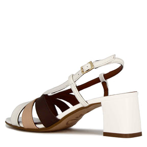 Sandale classique pour femme en cuir blanc avec bandes multicolores
