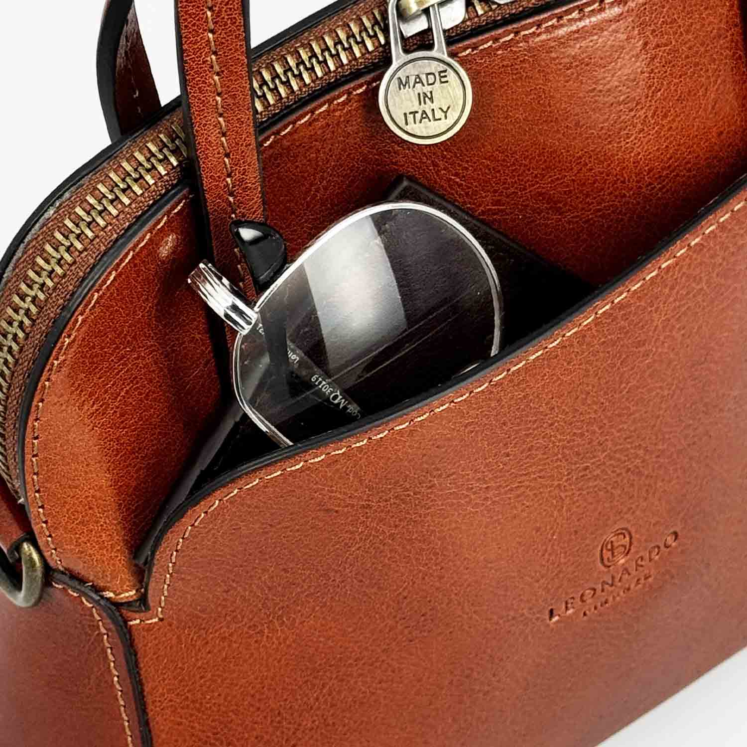 Borsa a tracolla Livia da donna in pelle arancione semi lucida
