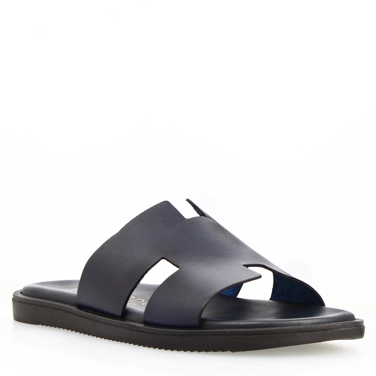 Sandali uomo forma H in pelle stampata blu