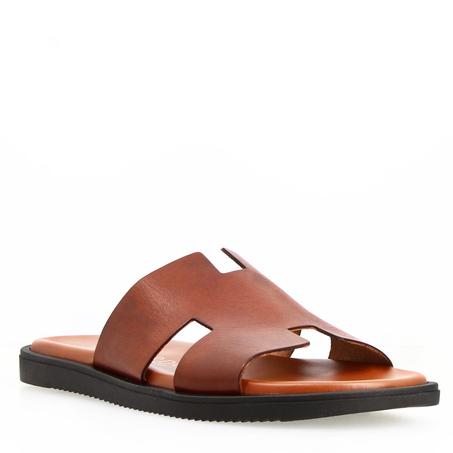 Men's H-shaped sandals in brown printed leather handmade