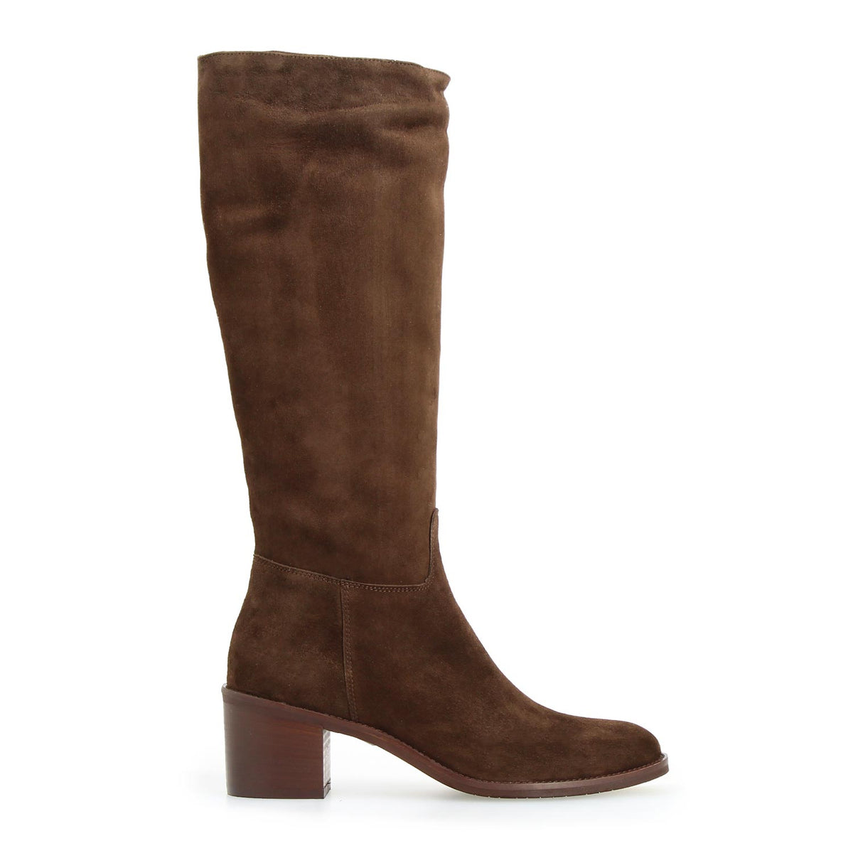 Minerva - Stivale tacco medio da donna in camoscio marrone scuro