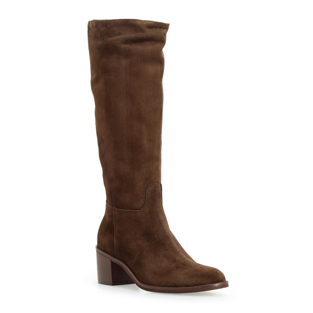 Minerva - Stivale tacco medio da donna in camoscio marrone scuro