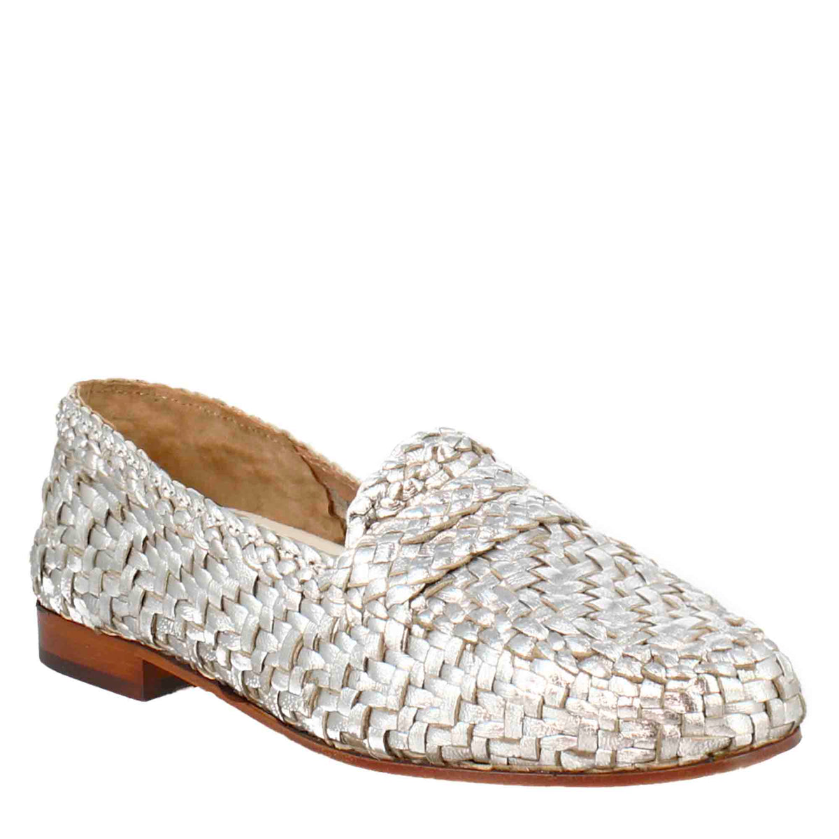 Women's loafers in white woven leather 