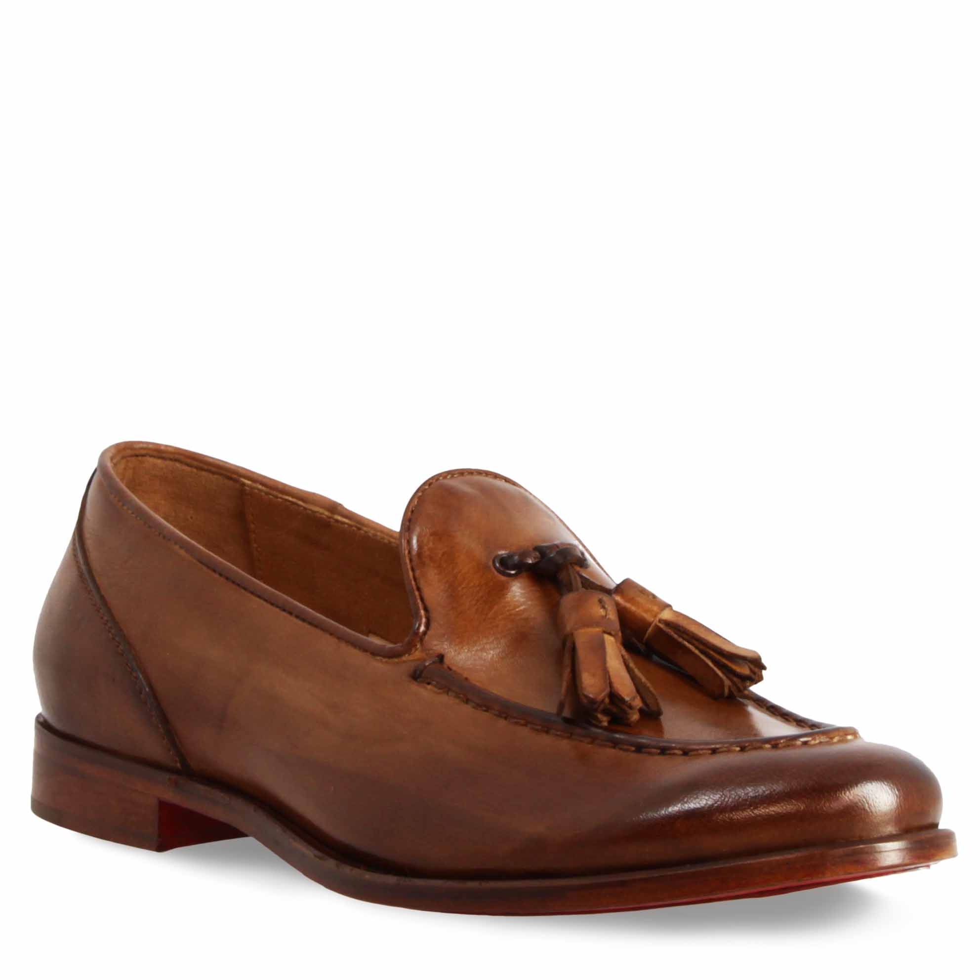 Mocassins à pampilles en cuir marron faits main pour femmes