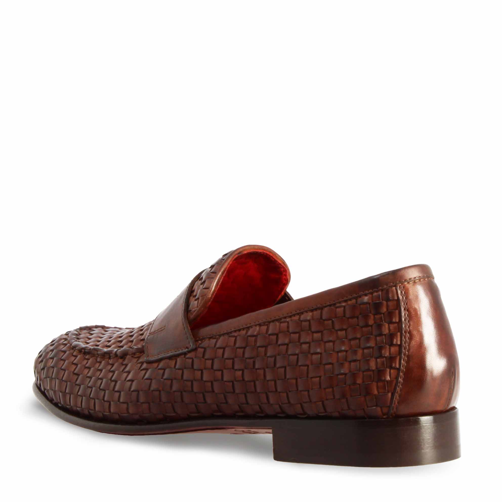 Mocassins pour hommes faits à la main en cuir tressé marron