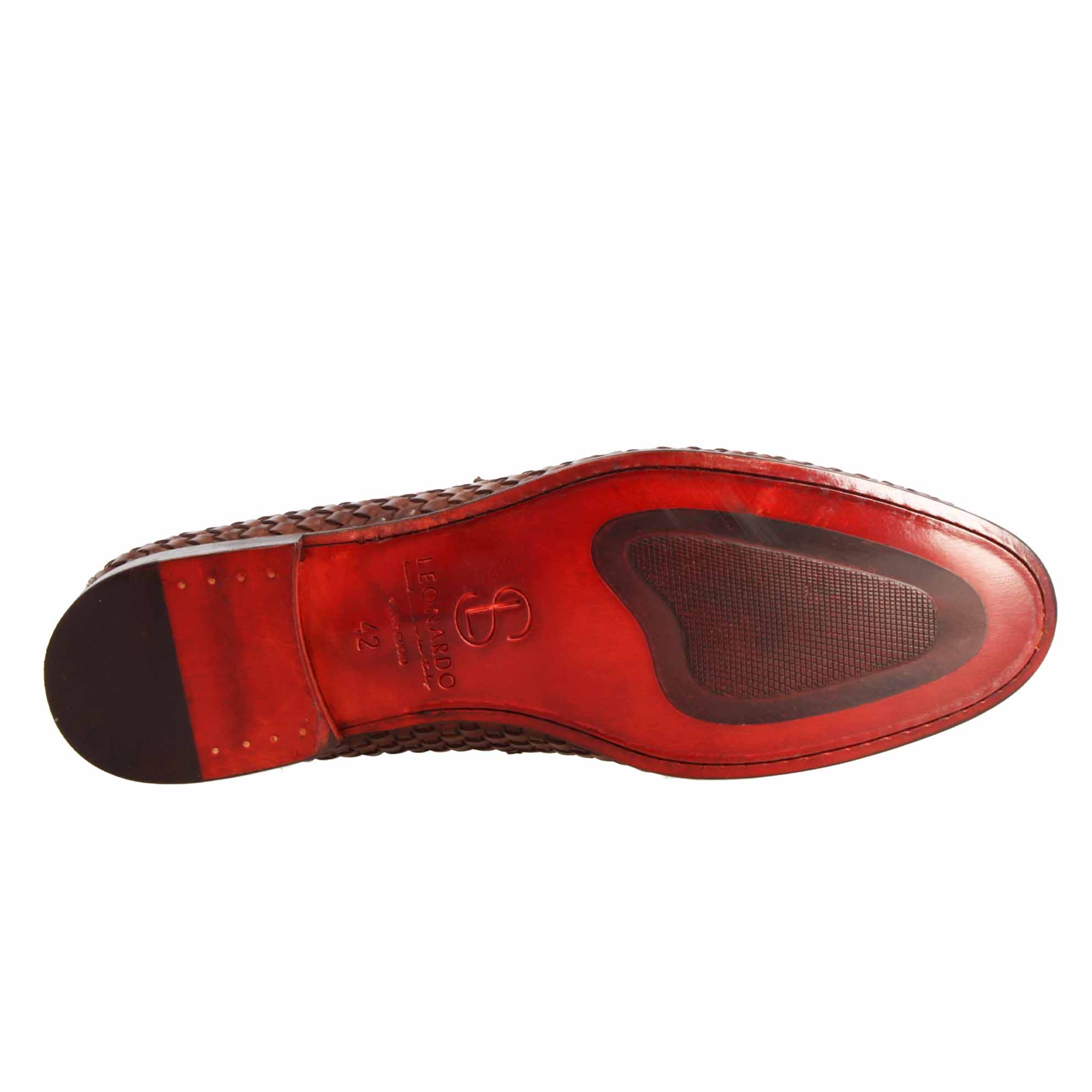 Mocassins pour hommes faits à la main en cuir tressé marron