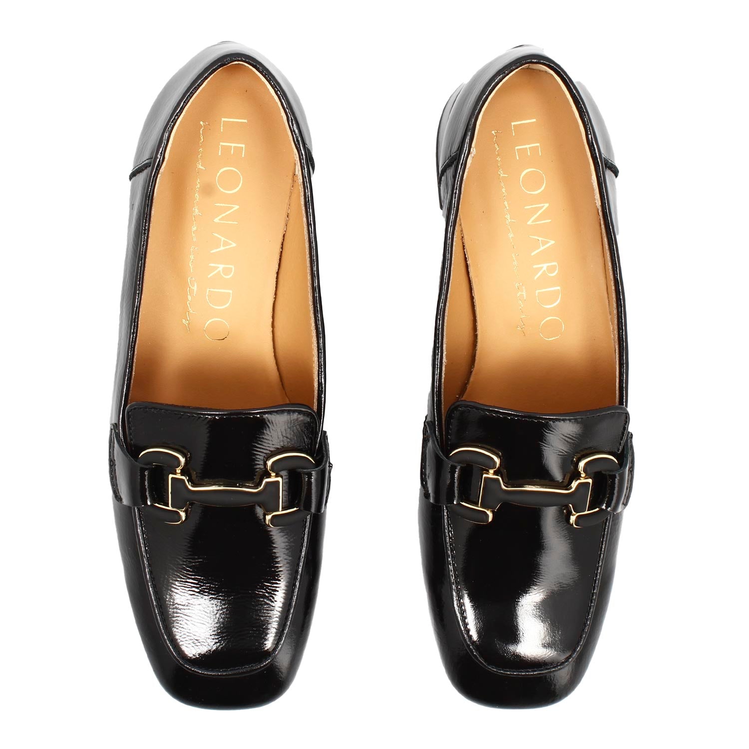 Women's handmade moccasin in black shiny leather