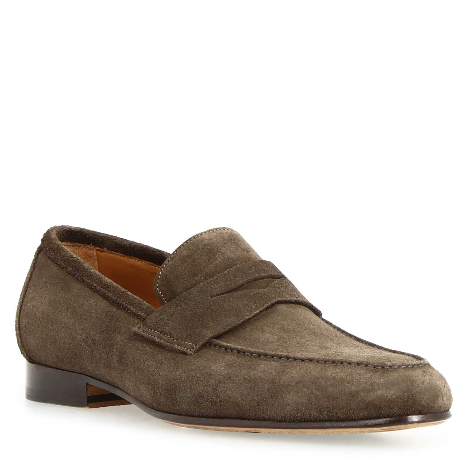 Mocassin artisanal homme en daim marron foncé Manfredo