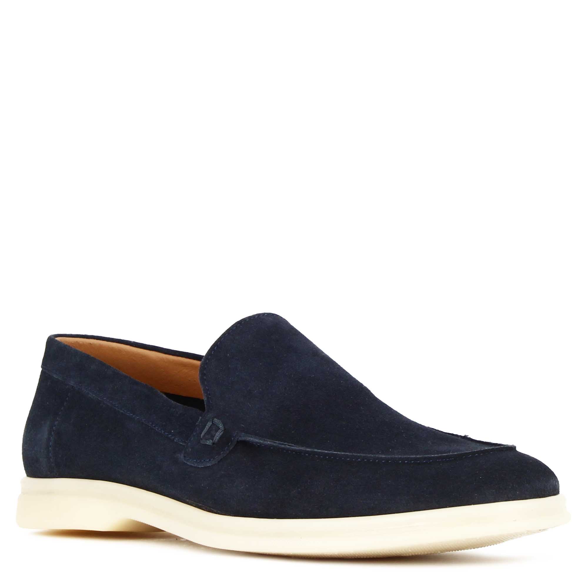 Casual men's moccasin in blue suede