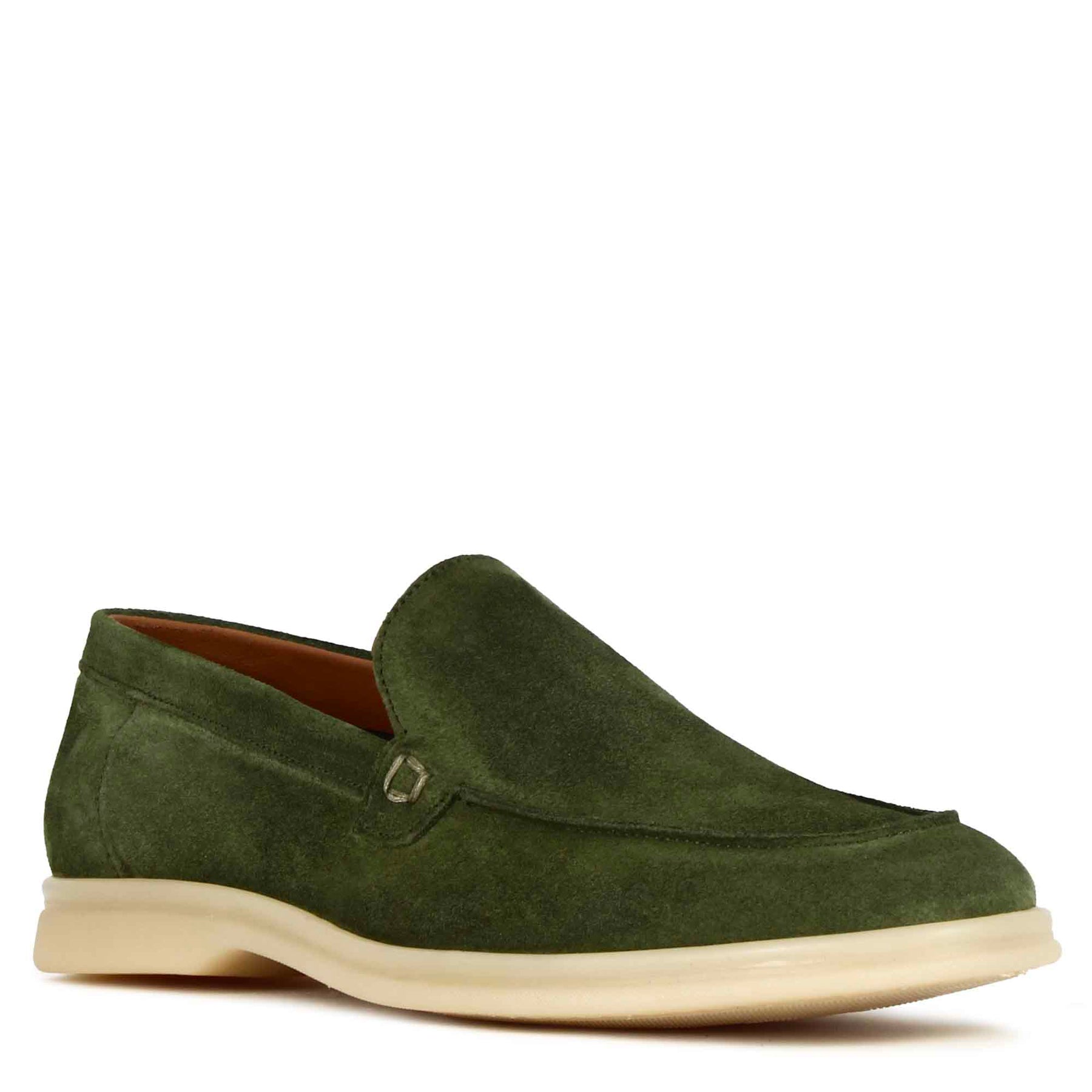 Casual men's loafer in green suede leather