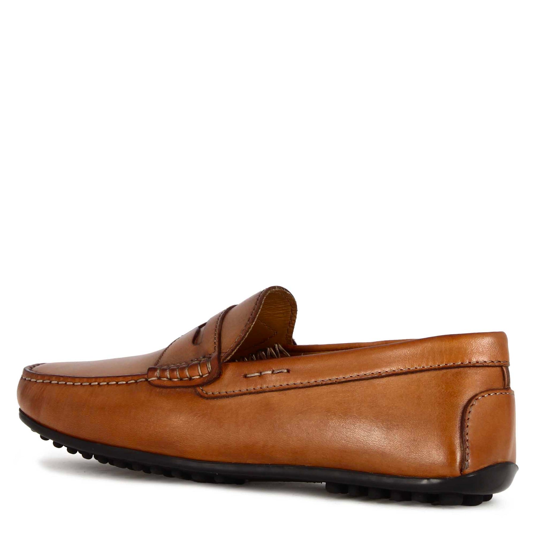 Men's casual handmade moccasin in brown leather with rubberised sole