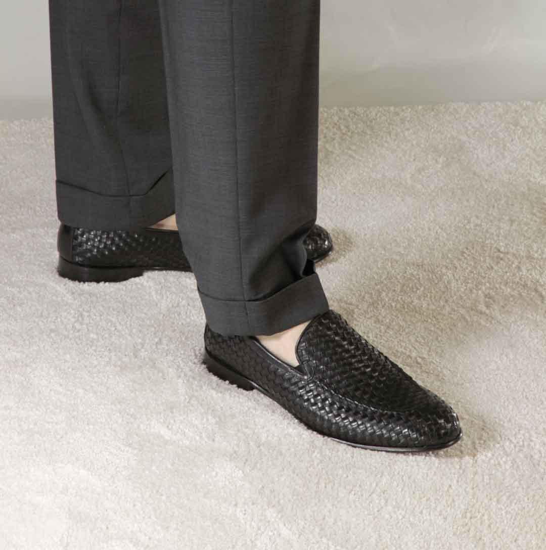 Classic men's loafer in blue woven leather