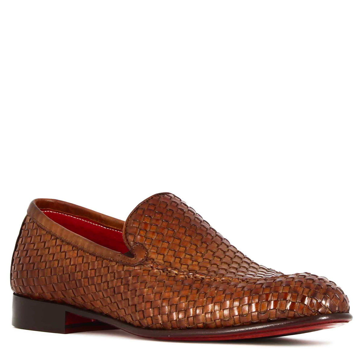 Classic men's loafer in light brown woven leather