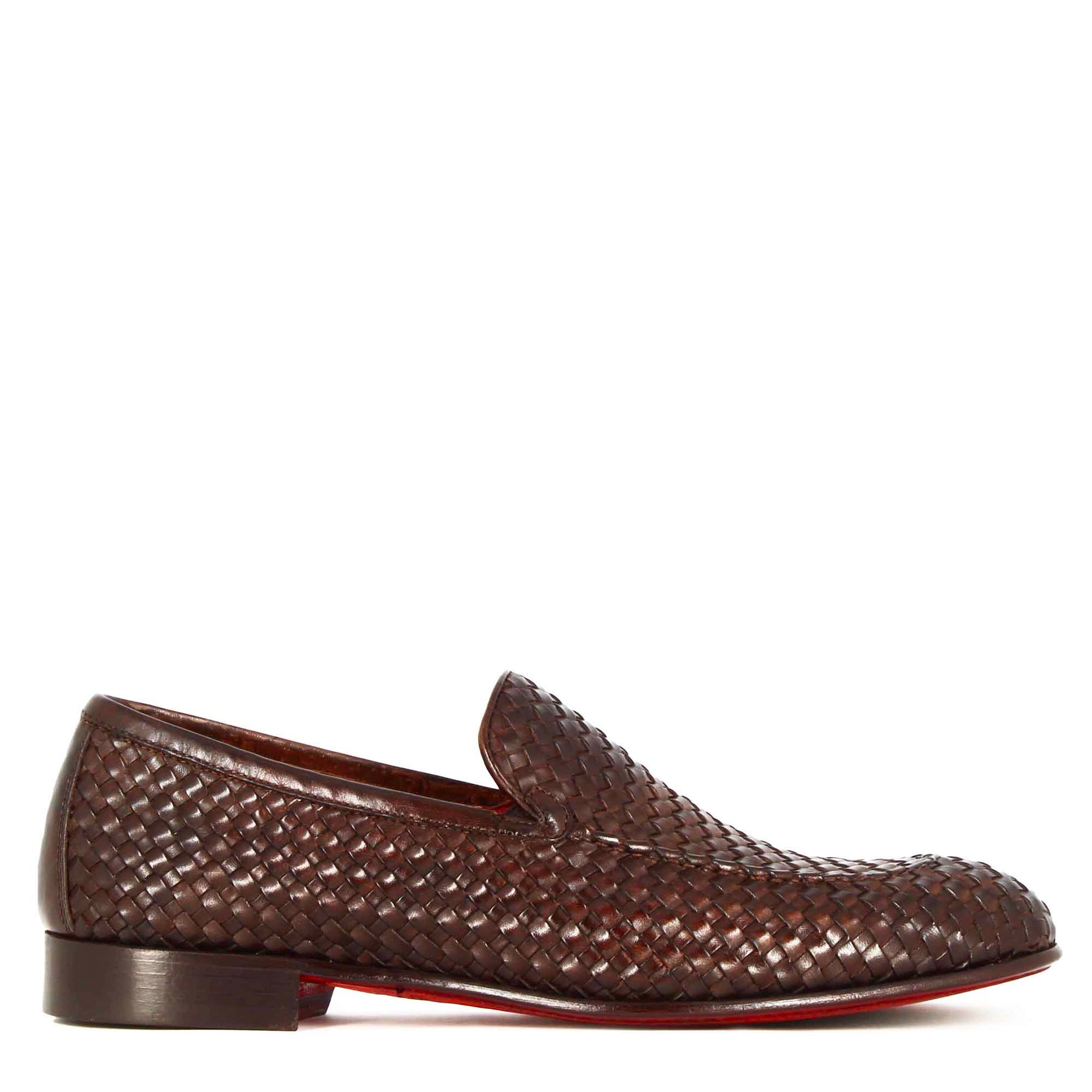 Classic men's moccasin in dark brown woven leather