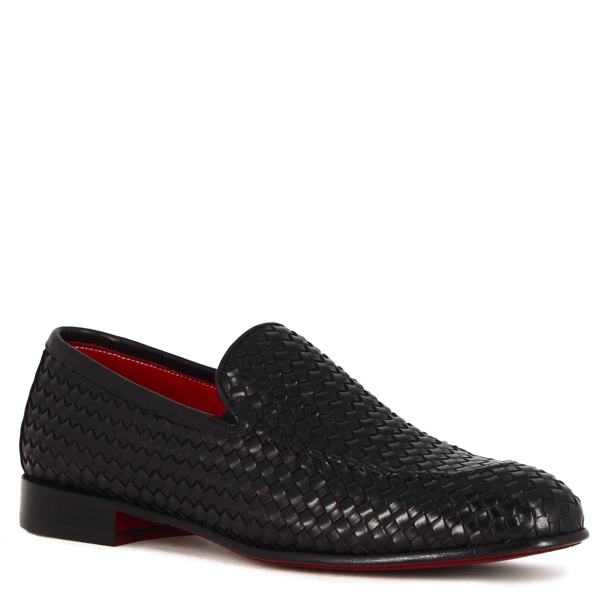 Classic men's moccasin in black woven leather