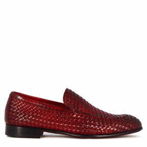 Classic men's moccasin in red woven leather