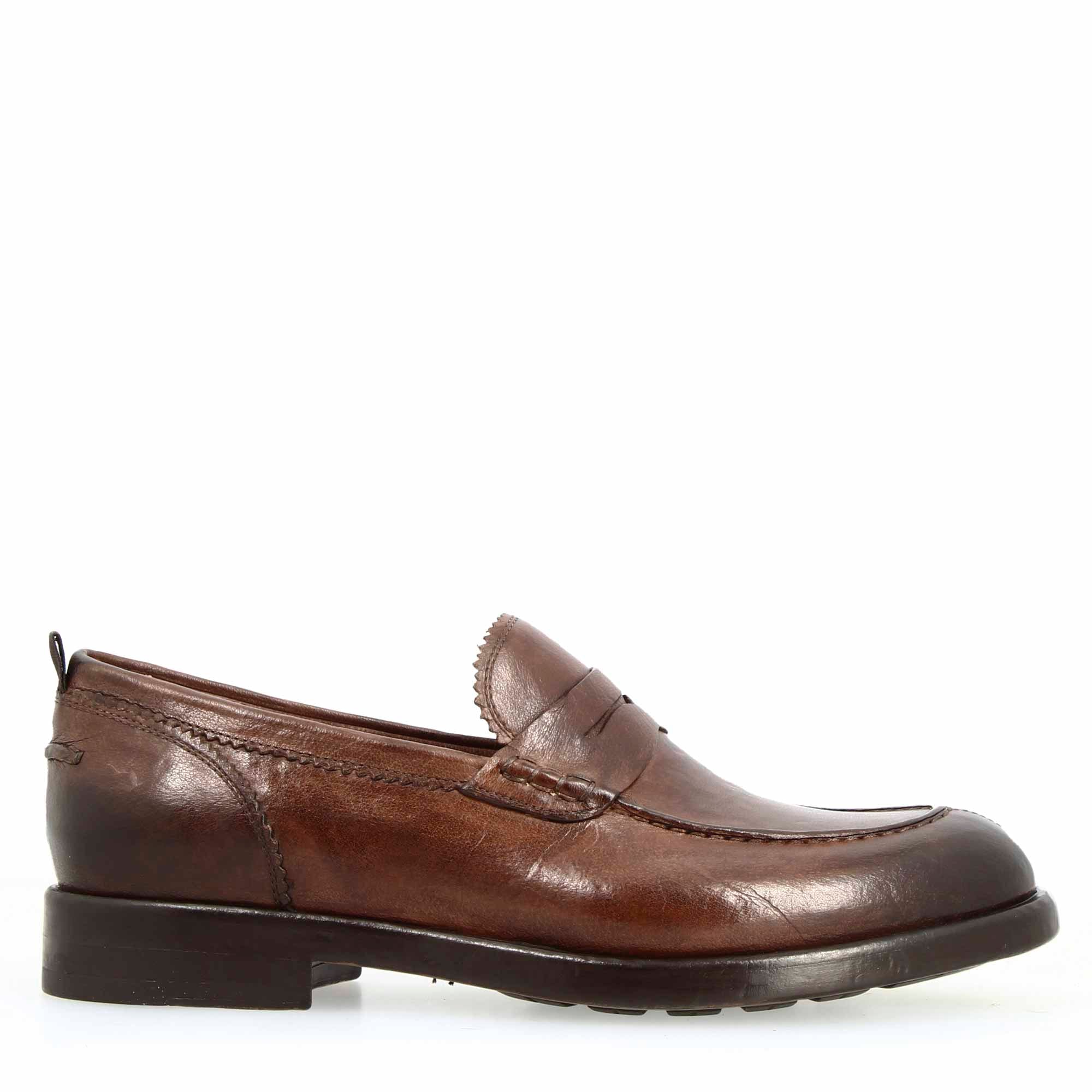 Mocassins universitaires en cuir marron de qualité supérieure pour hommes