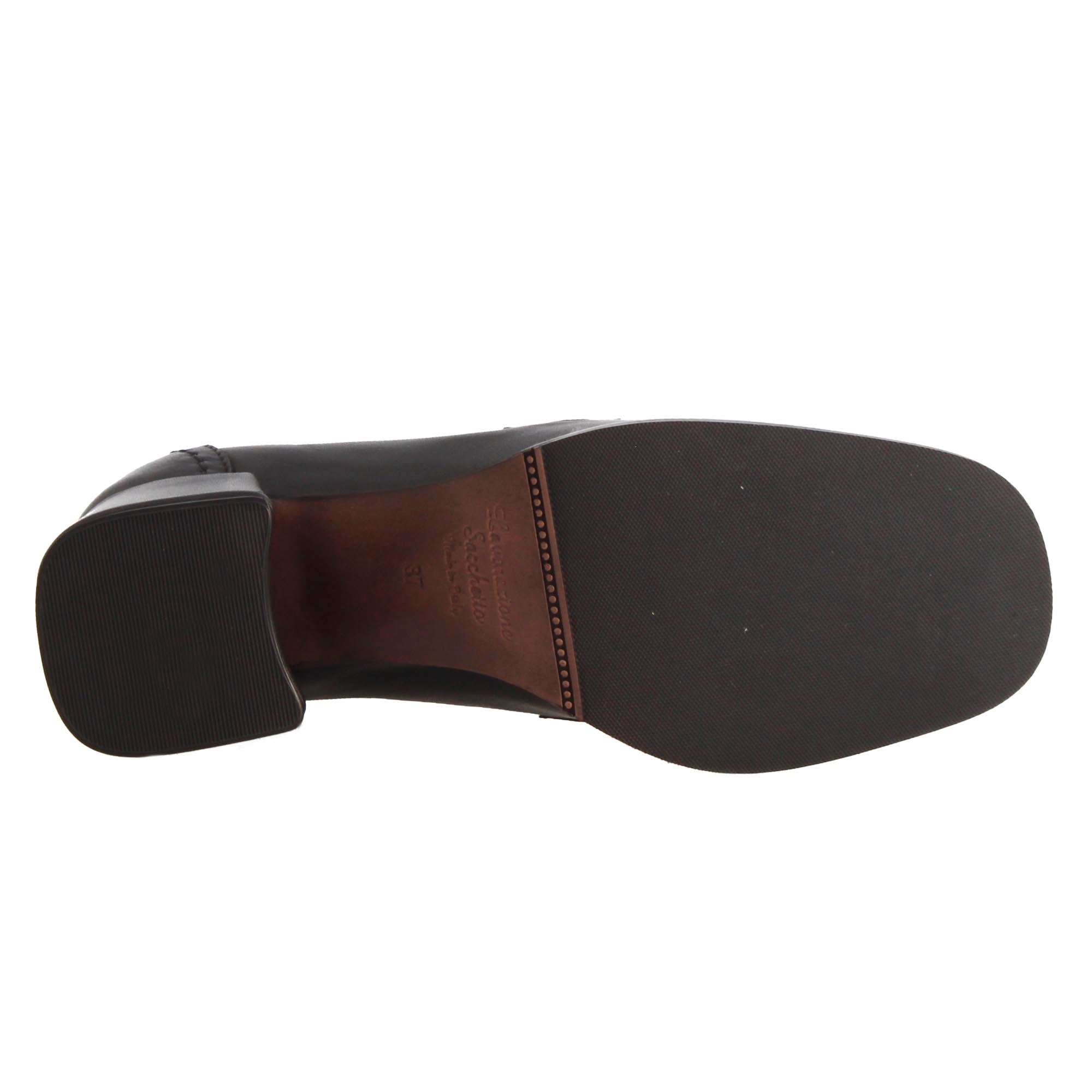 Mocassino tacco alto da donna in pelle colore nero con morsetto