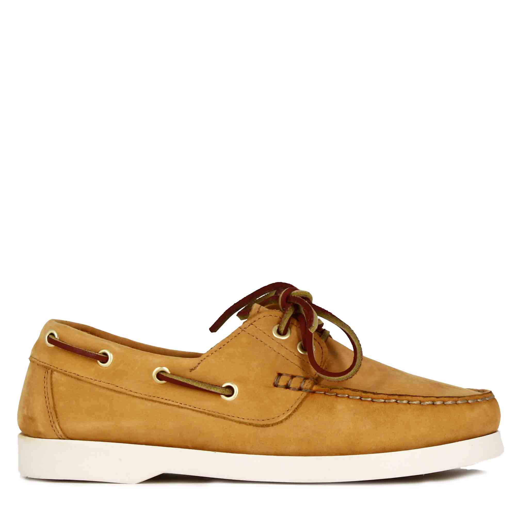 Women's boat moccasin in yellow suede